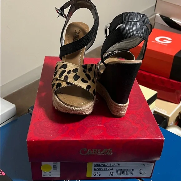 Carlos by Carlos Santana Leopard Print Wedge Sandals, size 6.5 - Picture 2 of 3